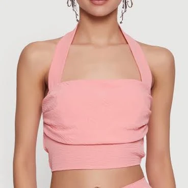 crop top Women's Airy Crepe Knit Halter Crop Top Rainbow Shops $14.97