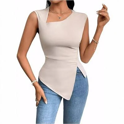 top Women's Asymmetrical Neck Ruched Slim Fit Tunic Tank Tops Target $32.99