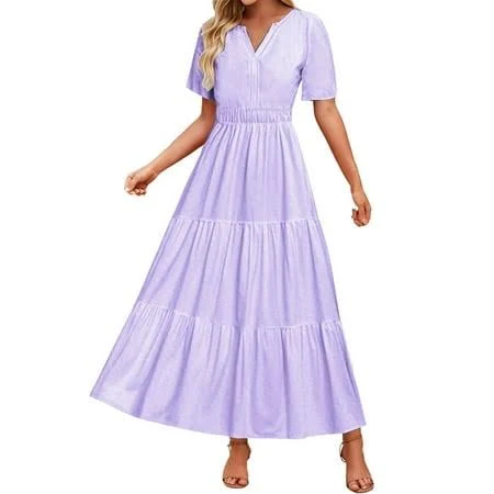 dress Women's Boho V-Neck A-Line Empire Waist Flowy Maxi Dress Walmart - zfhfof $14.29