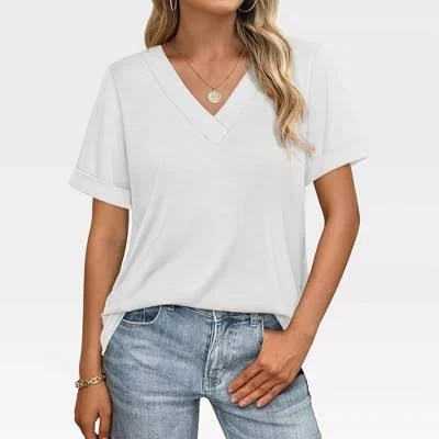 tunic Women's Casual V-Neck Loose Fit Short Sleeve Tunic Blouse with Side Slit Target $24.49