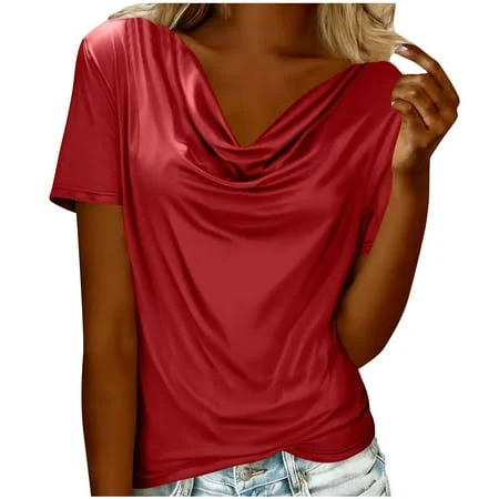 cowl neck top Women's Cowl Neck Short Sleeve T-Shirt Walmart - Xivone $9.78