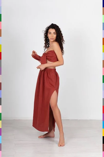 skirt Women's Flowy Flax Maxi Skirt with Side Slit Etsy - linocolore $69.75