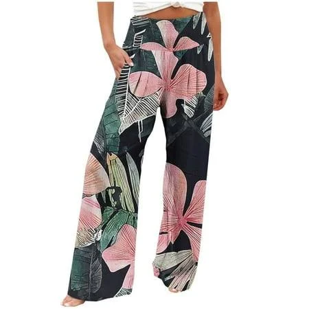 wide leg pants Women's Flowy Wide Leg Floral Printing Pants Walmart - miman $8.99