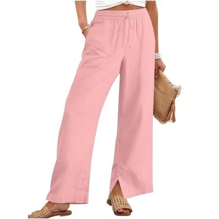 pants Women's High Waist Breathable Linen Cotton Wide Leg Pants Walmart - SUNVIT Fashion $17.79