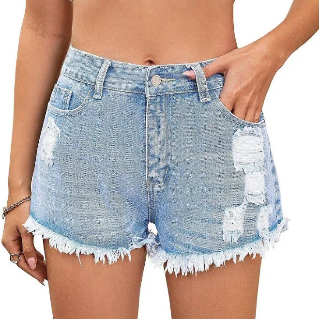 bottom Women's Jean Shorts Stretchy Distressed Denim Shorts Frayed Raw Summer Casual Shorts, Size: Medium, Light Blue Kohl's $39.99