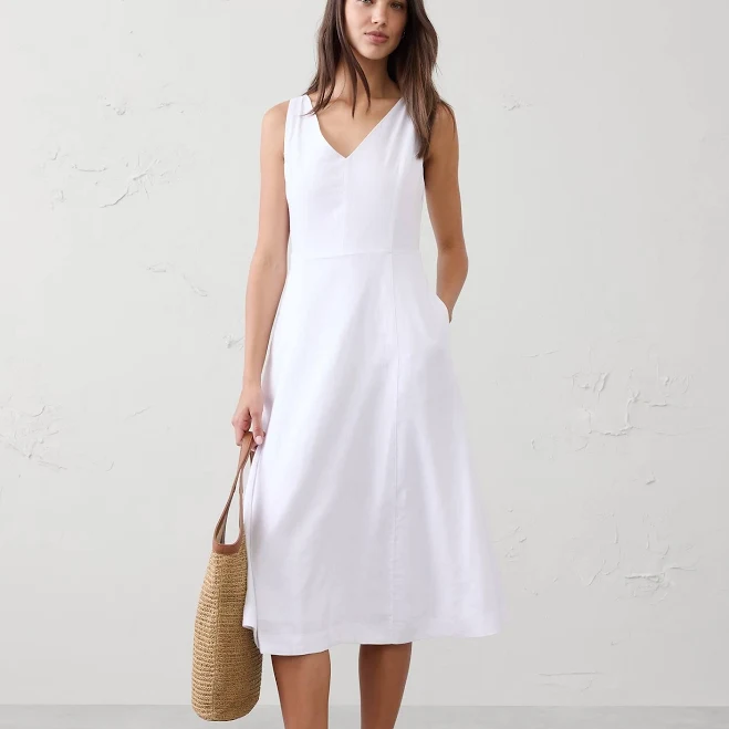 dress Women's Linen-Blend Drapey Midi Dress Banana Republic Factory $70