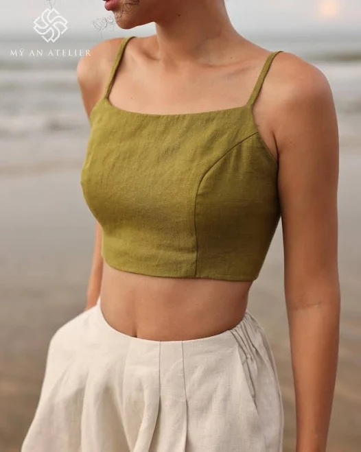 crop top Women's Linen Spaghetti Strap Back Camisole Top Etsy - MyAnAtelierVN $79
