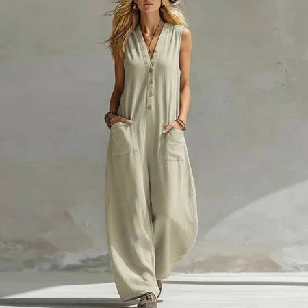 jumpsuit Women's Linen Wide Leg Jumpsuit with Pockets Walmart - 2025 LaiCai $27.44
