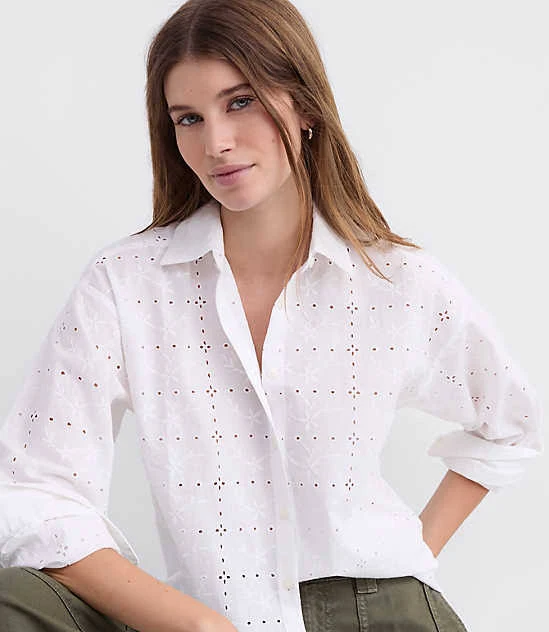 top Women's Loft Eyelet Everyday Oversized Shirt LOFT $35.68