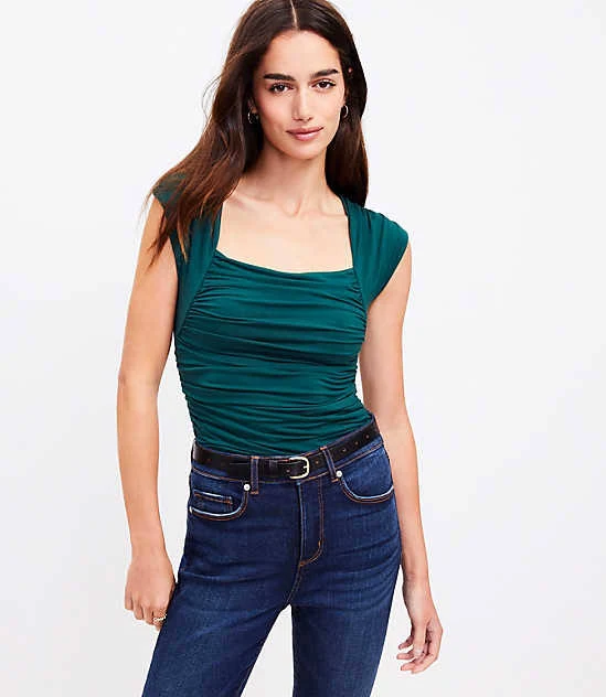 top Women's Loft Shirred Cap Sleeve Square Neck Top LOFT $17.44