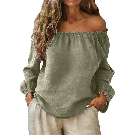 off-shoulder top Women's Off Shoulder Linen Blouse Walmart - TrendyDressLand $10.37