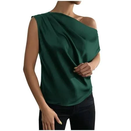 top Women's One Shoulder Ruched Silk Tunic Walmart - Ahdbta $9.18