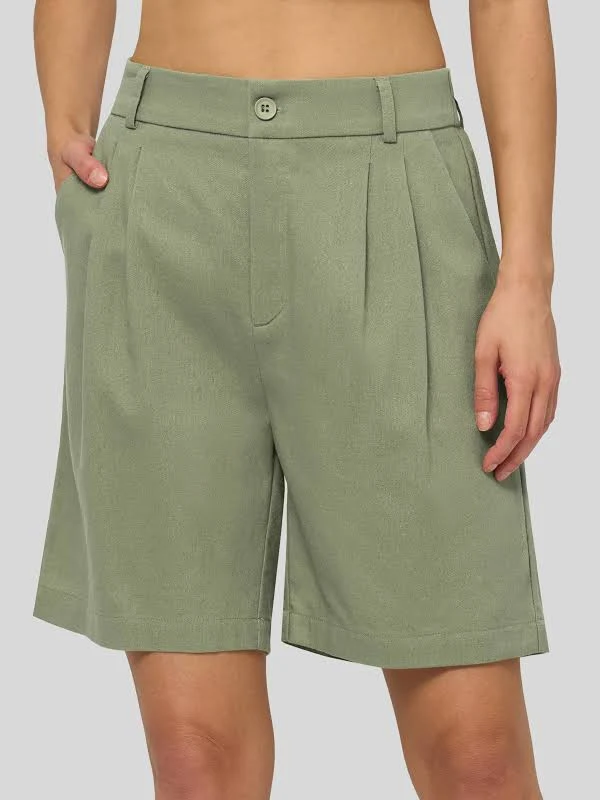 shorts Women's Pleated Cotton-Linen Bermuda Shorts Willit Sports $40.99