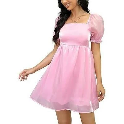 dress Women's Puff Short Sleeve Square Neck Mesh Mini Dress Target $44.99