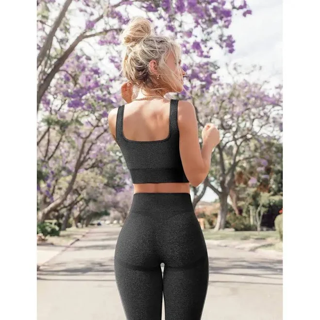 matching set Women's Seamless Square Neck Sports Bra and Leggings Set TikTok Shop $36.8