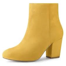 shoes Women's Side Zip Chunky Heel Yellow Ankle Boots Poshmark $47