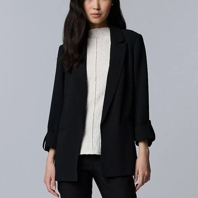 outerwear Women's Simply Vera Vera Wang Roll Tab Blazer, Size: XL, Black Crepe Kohl's $55.24