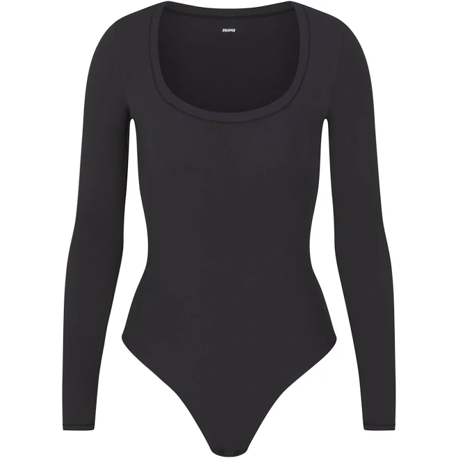 bodysuit Women's Skims Long Sleeve Scoop Bodysuit Onyx Black SKIMS $46