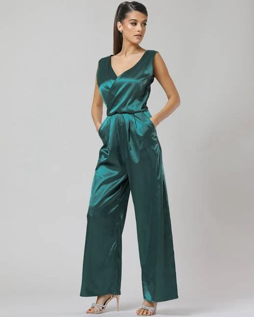 romper Women's Sleeveless Satin Wide Leg Jumpsuit Etsy - DesirVale $128.09