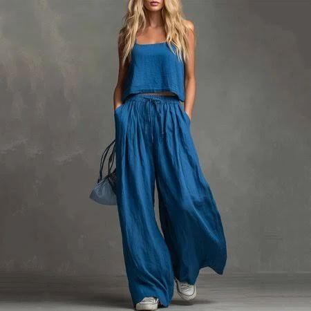 matching set Women's Sleeveless Square Neck Linen Tank Tops and High Waist Wide Leg Pants Walmart - SunClothes $20.41