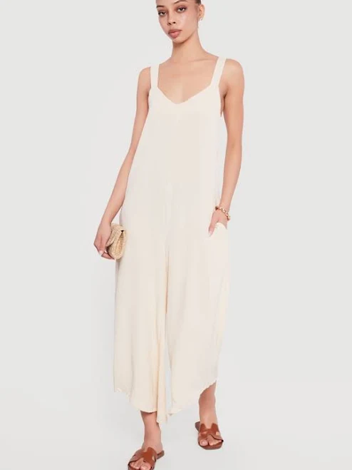 jumpsuit Women's Sleeveless V Neck Crepe Knit Wide Leg Jumpsuit Rainbow Shops $17.99