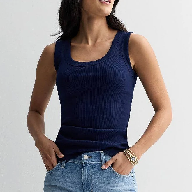 top Women's Sonoma Goods For Life Ribbed Scoop Neck Tank Top, Size: XXL, Seattle Navy Kohl's $8.49