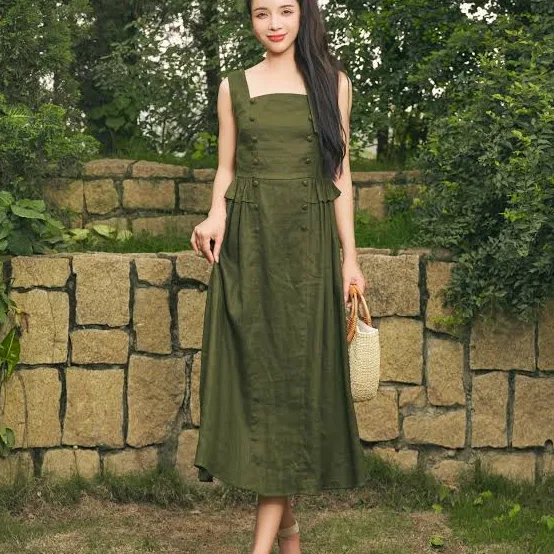 dress Women's Square Neck Flowy Linen Midi Dress Etsy - Seller $113.75