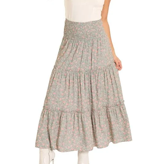 maxi skirt Women's Tiered Floral Maxi Skirt Rock & Roll Denim $54.99