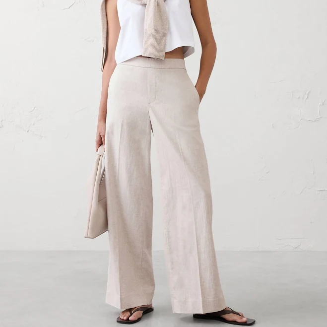 wide leg pants Women's Wide-Leg High-Rise Linen-Blend Pant Banana Republic Factory $60