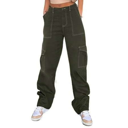 pants Women's Y2K High-Waisted Baggy Wide-Leg Cargo Pants Walmart - OVTICZA $21.96