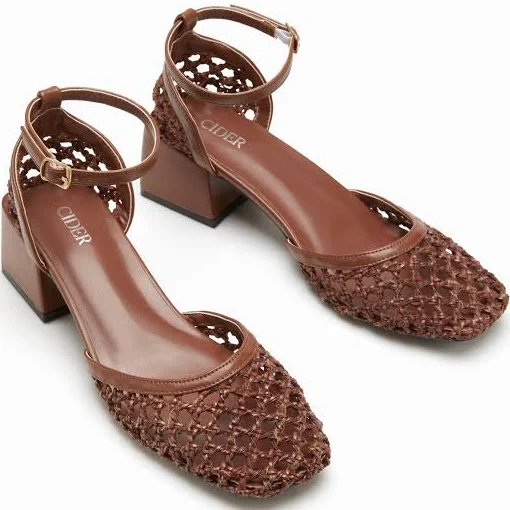 shoes Woven Strap Chunky Heels Cider $34.32