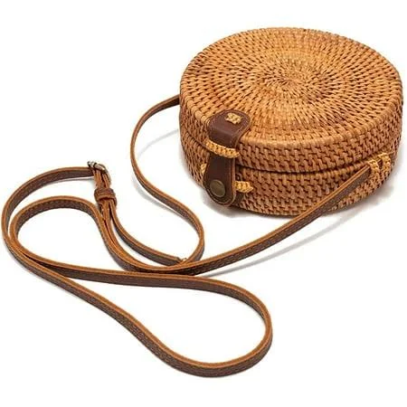 bag Xiao Hua Circle Rattan Straw Crossbody Bag with Leather Strap Walmart - Er zi $22.99