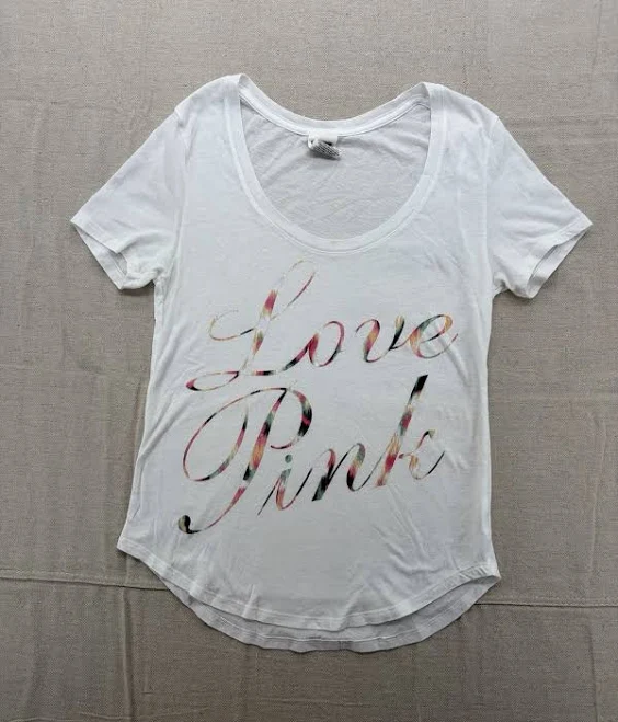 top Y2k Mall Fashion Love Pink Scoop Neck White Graphic Tee Shirt Womens eBay $12