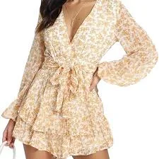 romper Yellow floral romper with tie waist Poshmark $25