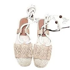shoes Zara Espadrilles Women's Tan Woven Jute Sole Ankle Tie Size 39 eBay $28