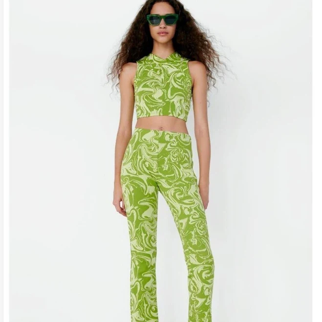two piece set Zara Green Swirl Jacquard Knit Crop Top & High Rise Crop Pants 2 Pcs eBay - tomyroxylucy2013 $22.99