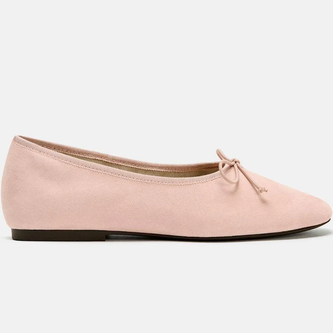 shoes Zara Suede Ballet Flats with Bow Zara USA $79.9