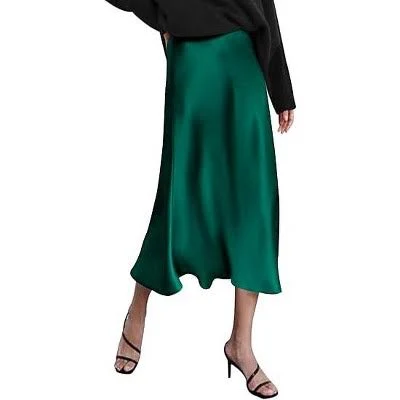maxi skirt Zeagoo Women's Green Skirt High Waist Satin Skirt Long Office Silk Skirts-Dark Green-M Target $25.49