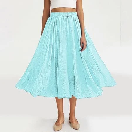 skirt Zunfeo Womens Linen Midi Skirt Elastic Waist Flowy Swing A-Line Crinkle Boho Casual Summer Skirt Walmart - Zunfeo Fashion $14.9