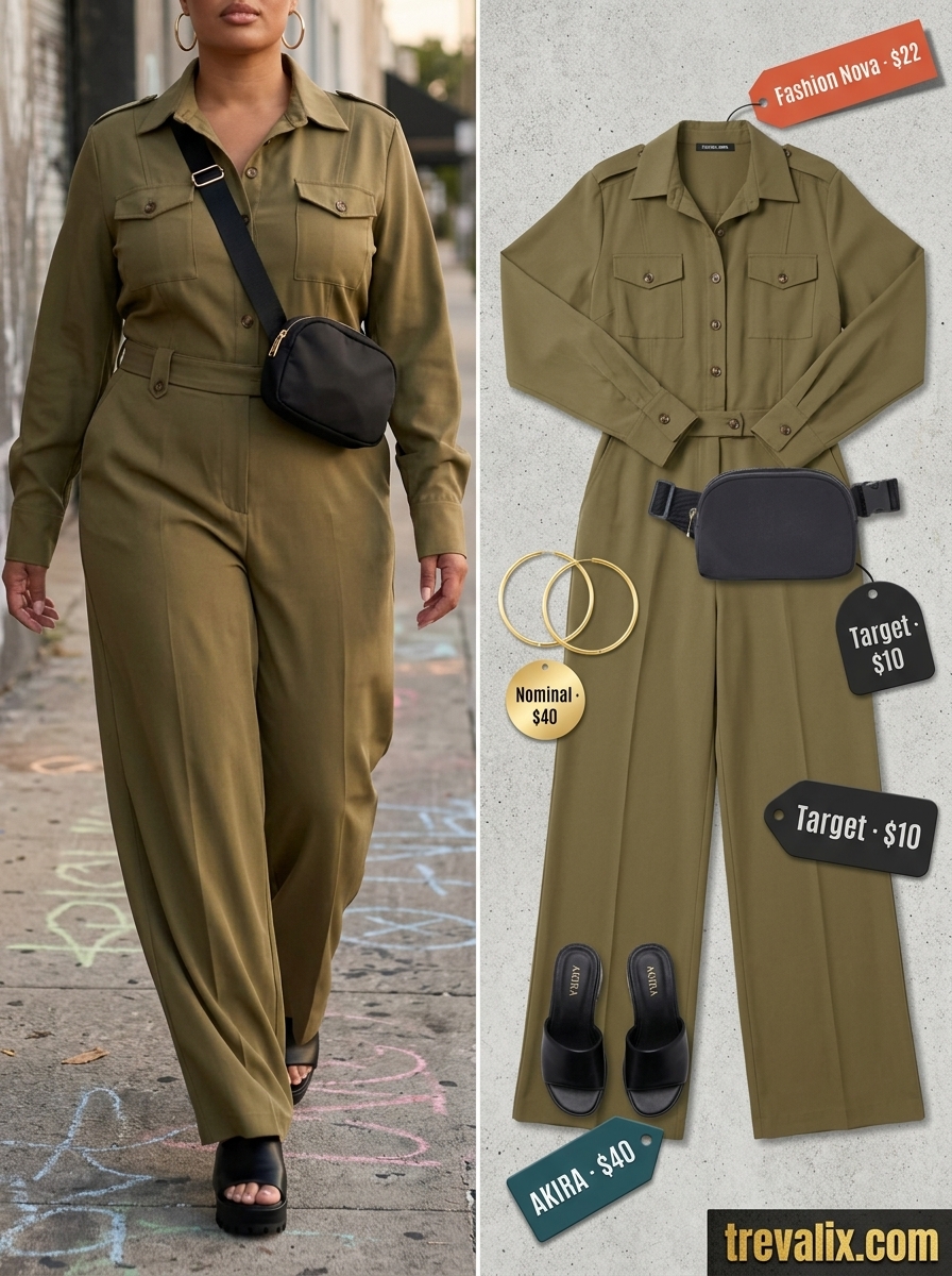 Retro Utility Jumpsuit for Women 2026. Olive green and black.