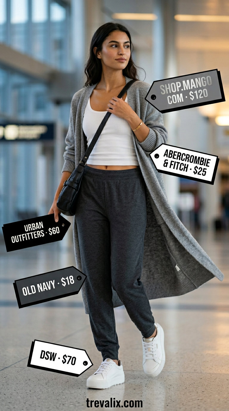 Oversized grey cardigan, a slouchy oversized summer outfit for women 2026, ideal for travel and casual days.