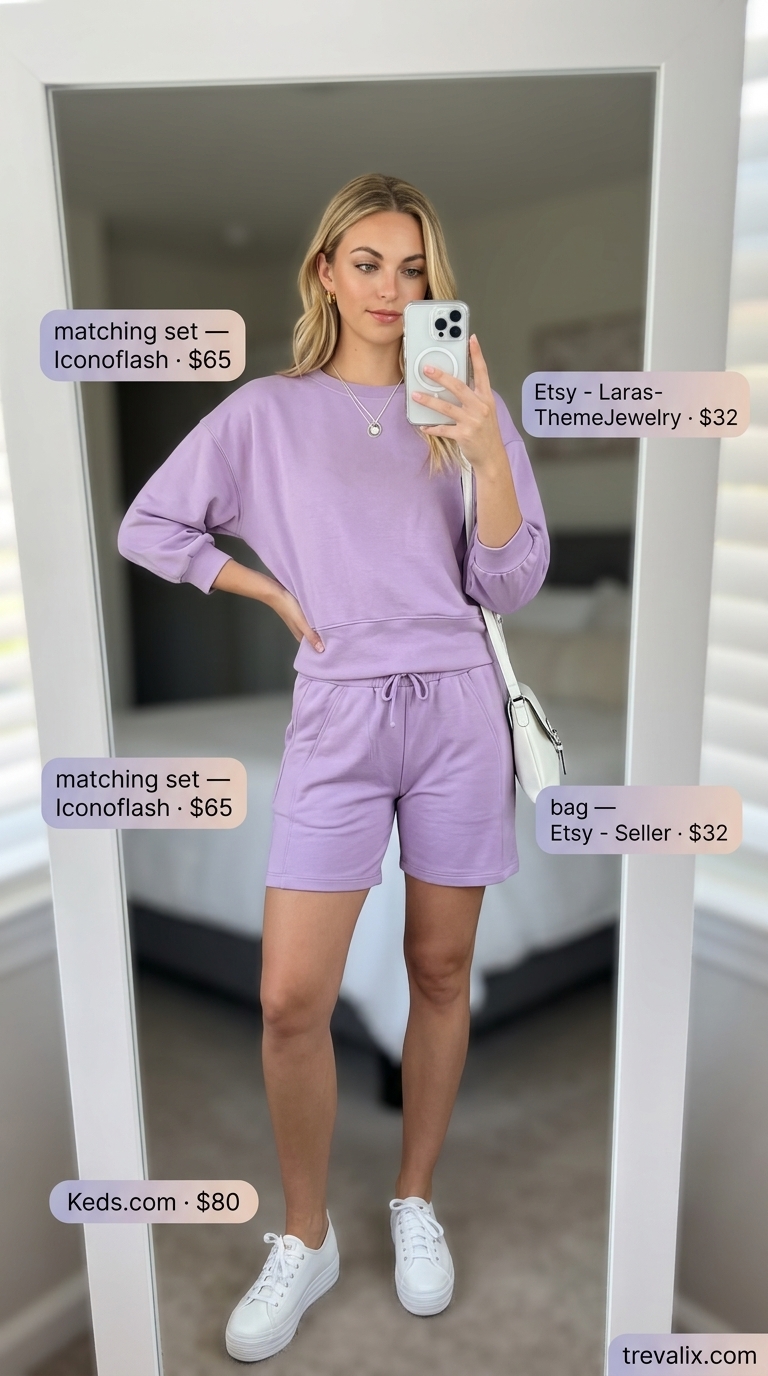 Lavender matching set, a slouchy oversized summer outfit for women 2026, for brunch and vacation.