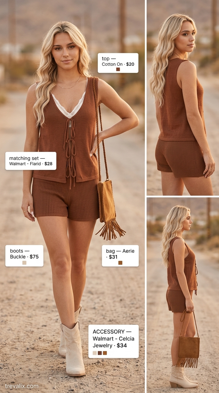 Festival Crochet Matching Set Outfits for Women 2026 Rust orange crochet matching set for women, ideal for desert festivals and outdoor concerts in 2026.