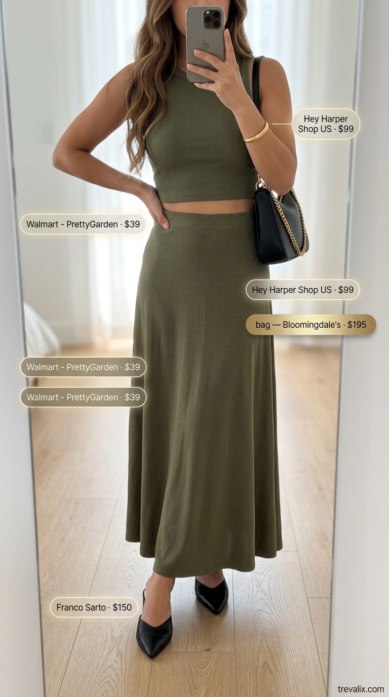 Refined Crochet Matching Set Outfits for Women 2026 Olive green crochet matching set for women, providing refined sophistication for galleries and brunch in 2026.