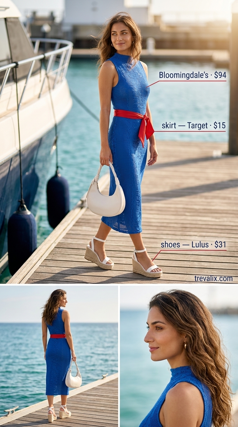 Yacht Club Crochet Matching Set Outfits for Women 2026 Navy blue crochet matching set for women, exuding yacht club glamour for seaside dinners in 2026.