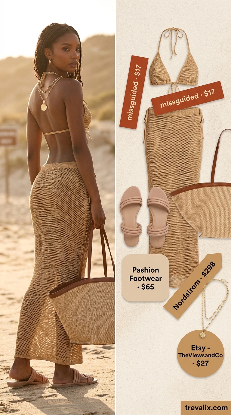 Coastal Escape Crochet Set 2026 Cream crochet matching set for women, ideal for beach vacation or resort wear outfits 2026.