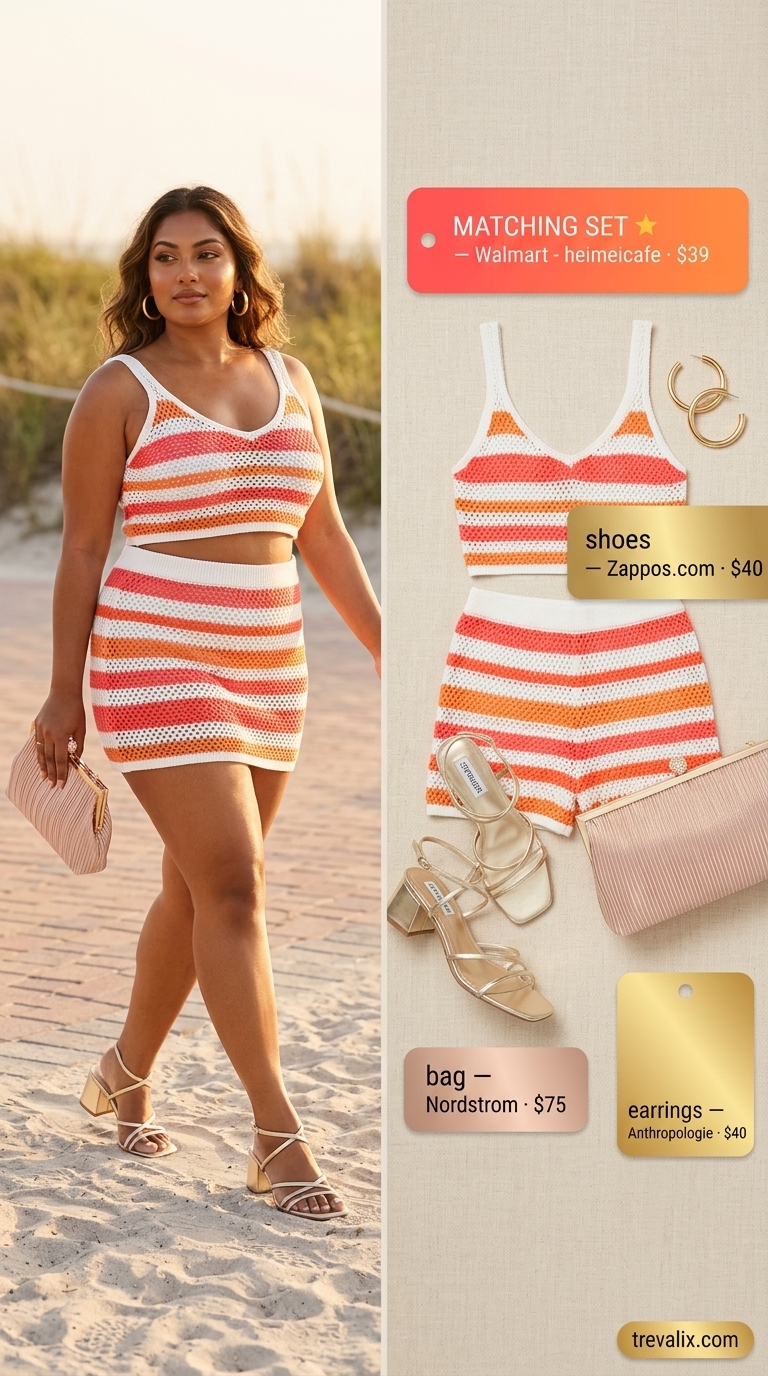 Sunset Cocktails Crochet Set 2026 Orange and pink crochet matching set for women, perfect for summer cocktails or beachfront dinner outfits 2026.