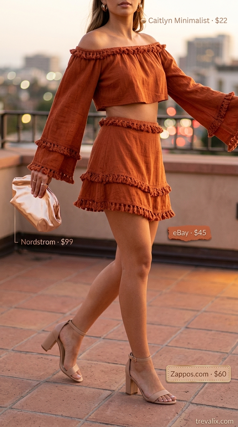 Romantic Rooftop Crochet Set 2026 Terracotta crochet matching set for women, perfect for date night or summer evening outfits 2026.