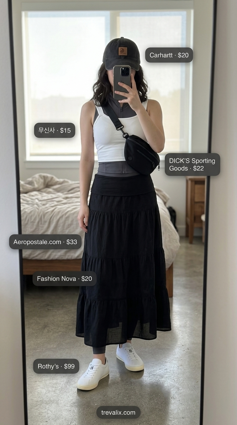 Athleisure set with crop top and leggings for comfortable summer crop top with maxi skirt outfits 2026.