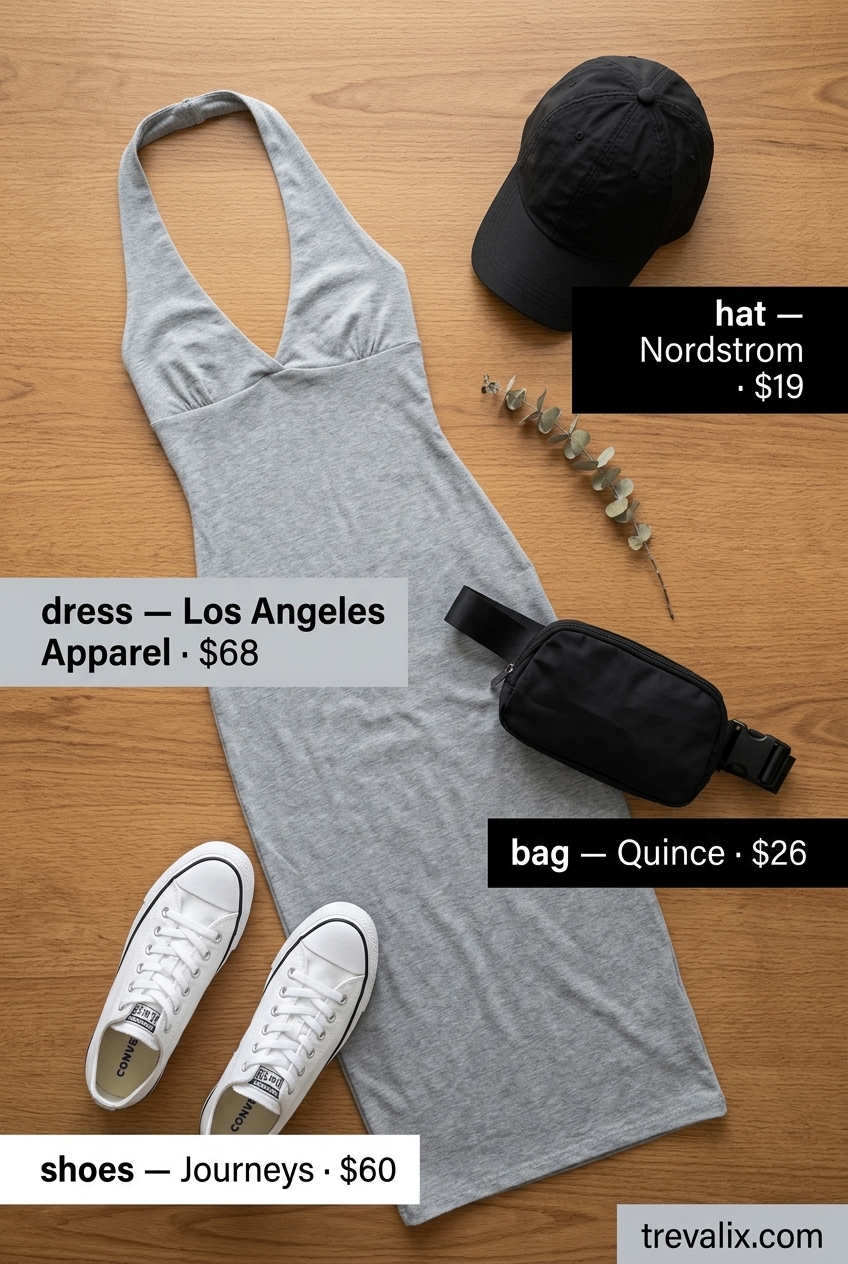 Sporty grey halter tank dress for women 2026, perfect for casual errands and athleisure style.